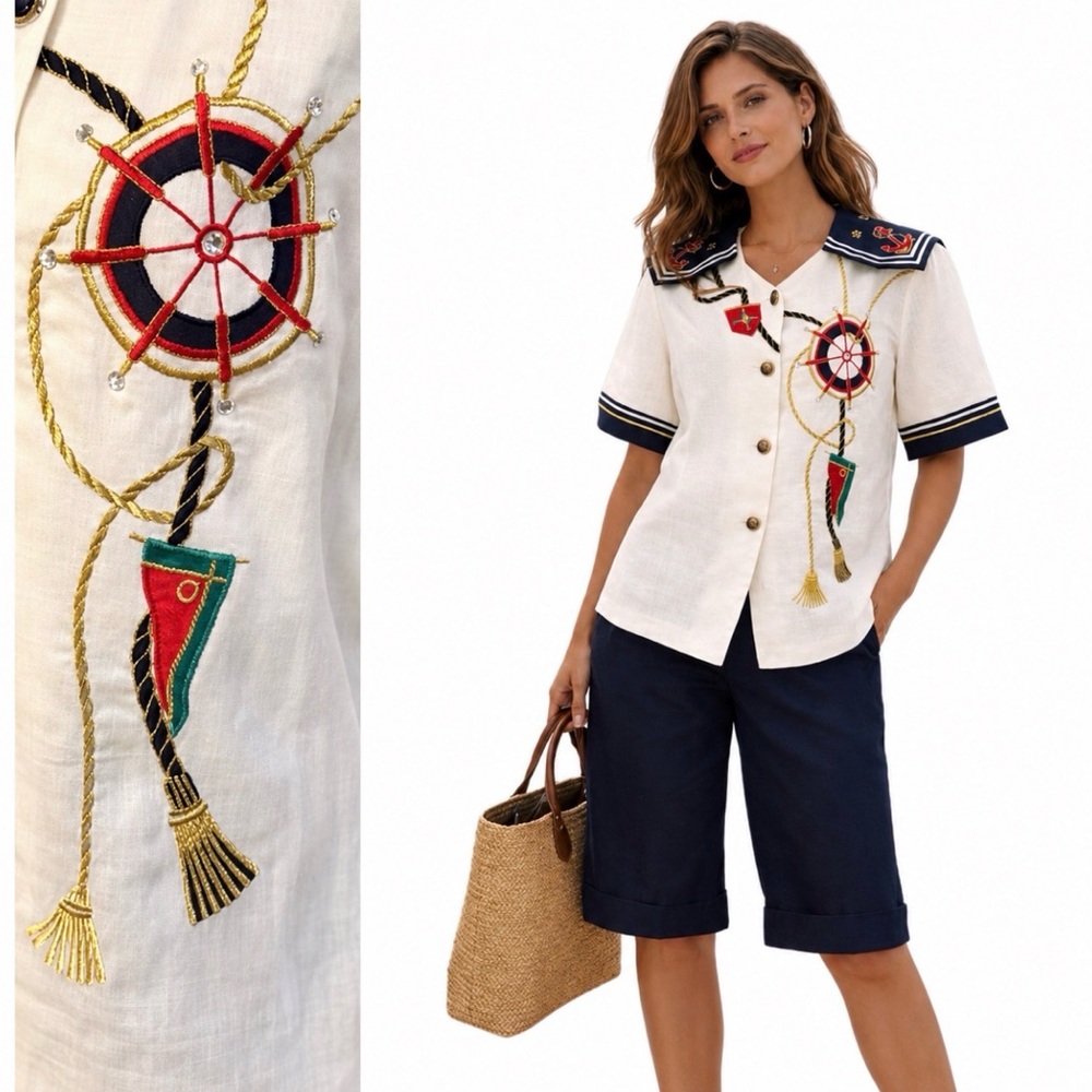 Frenchi Navy Linen Blouse
